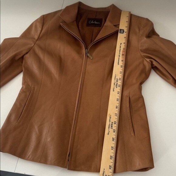 Cole Hann Lambskin Leather Jacket Womens Small Full Zip Tan - Picture 16 of 16
